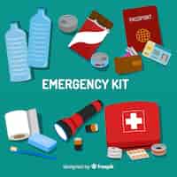 Vetor grátis kit de sobrevivência de emergência com design plano