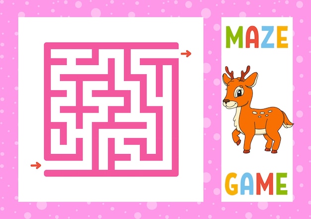 Labirinto quadrado. jogo para crianças. quebra-cabeça para crianças. personagem feliz. enigma do labirinto.