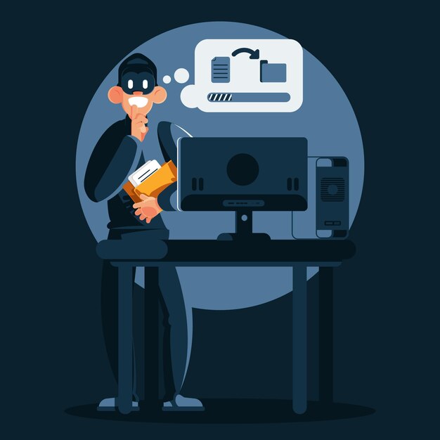 Ladrão de tecnologia roubando dados nas sombras