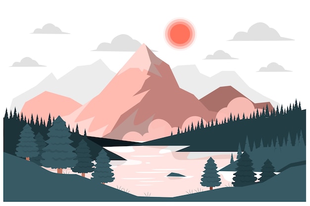 Vetor grátis lago na ilustração do conceito de vale de montanha