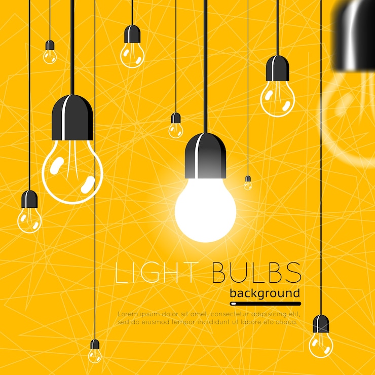 Vetor grátis lâmpadas. conceito de ideia. poder de energia, luz elétrica brilhante