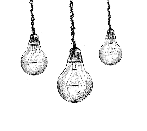 Vetor grátis lâmpadas de filamento penduradas estilo antigo decorativo ilustração vetorial de esboço desenhado à mão