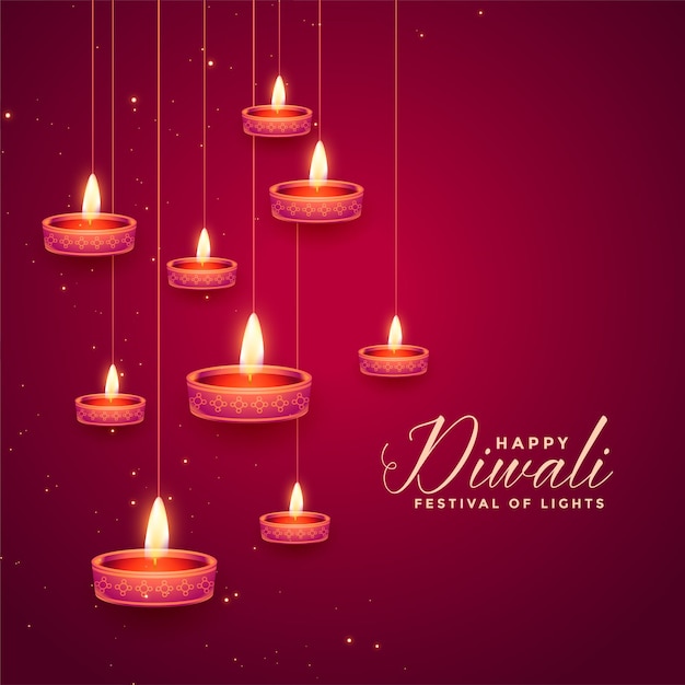 Lâmpadas diya penduradas para o feliz festival de diwali
