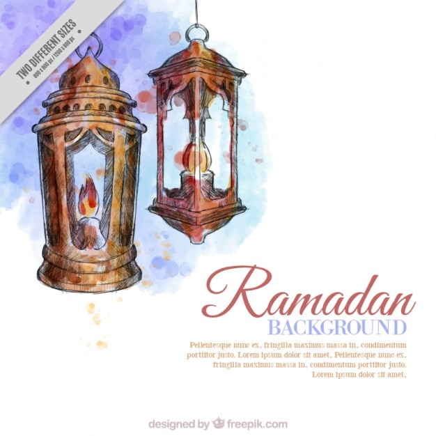 Lanternas aquarela fundo ramadan