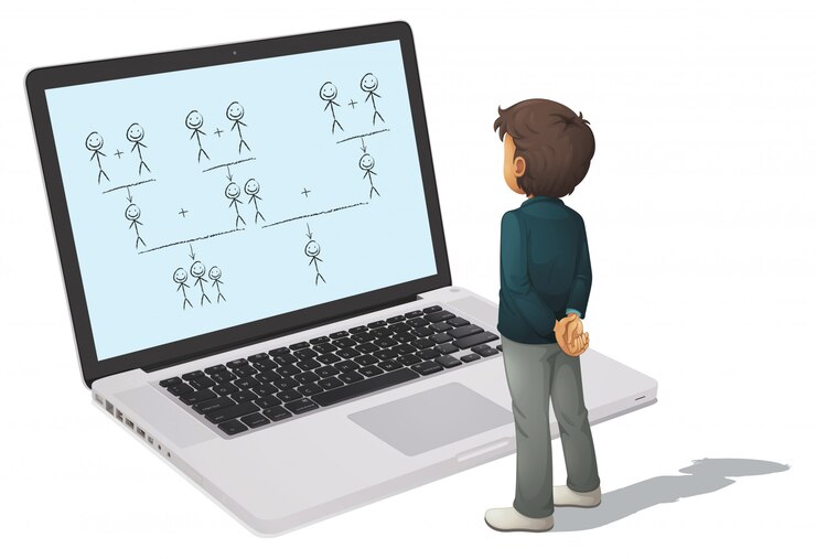 Vetor grátis laptop e homem