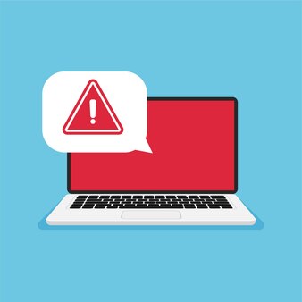 Laptop e símbolo de aviso no monitor hackeando correio ou computador tela vermelha obtendo carta pirata