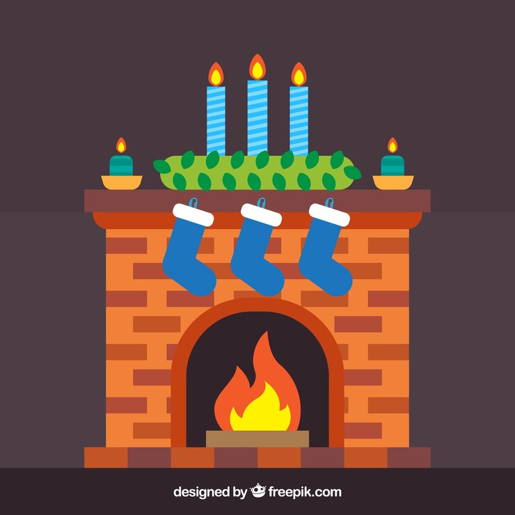 Vetor grátis lareira com meias e velas do natal