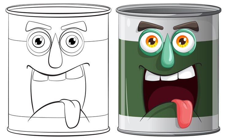 Vetor grátis latas animadas com rostos expressivos