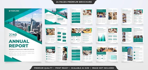 Layout de brochura comercial a4 com uso de estilo simples para relatório e proposta anual corporativa