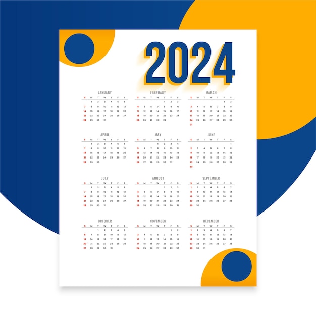 Vetor grátis layout de calendário de mesa 2024 para uso comercial ou de escritório
