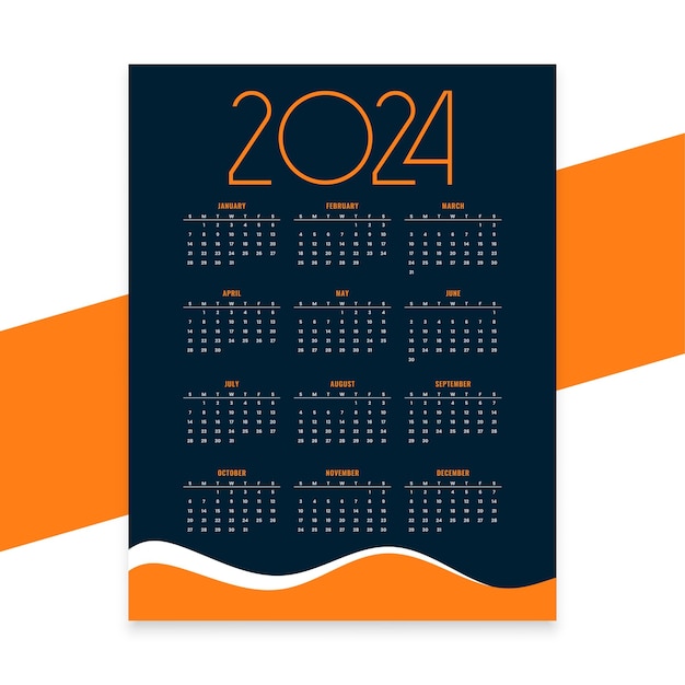 Vetor grátis layout elegante de calendário anual de 2024 para mesa de escritório ou vetor de parede