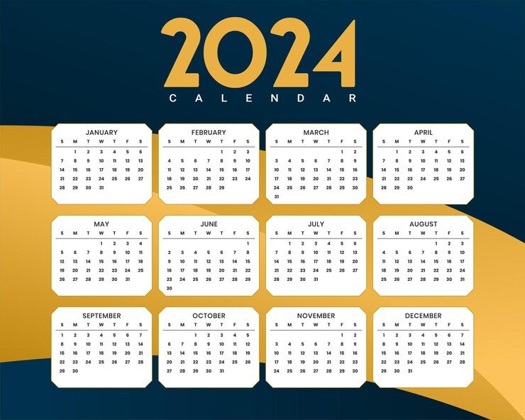 Vetor grátis layout elegante do calendário anual de 2024 para mesa de escritório ou vetor de parede