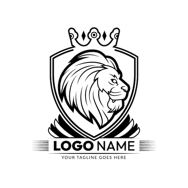 Vetor grátis leão desenhado à mão com ilustração de contorno de coroa
