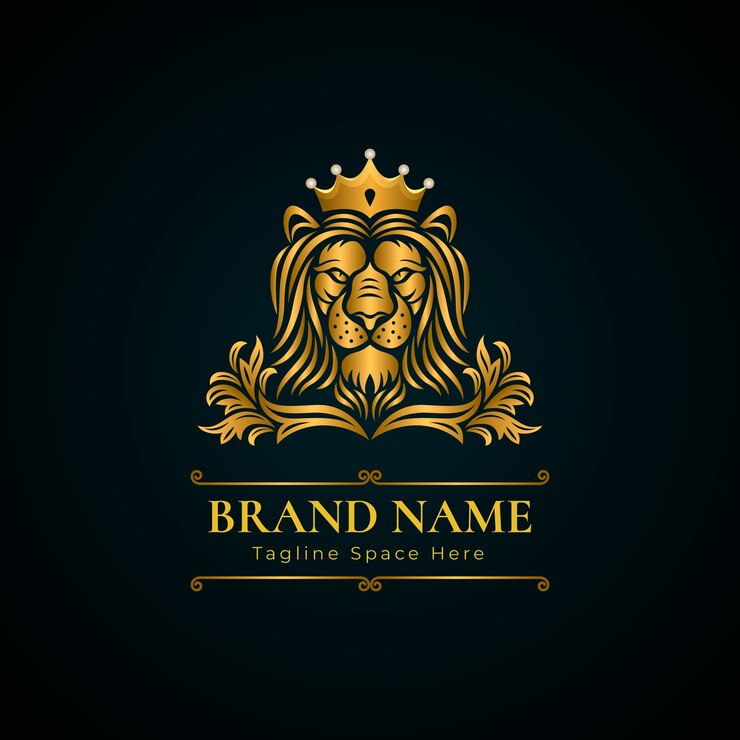 Vetor grátis leão gradiente com logotipo de coroa