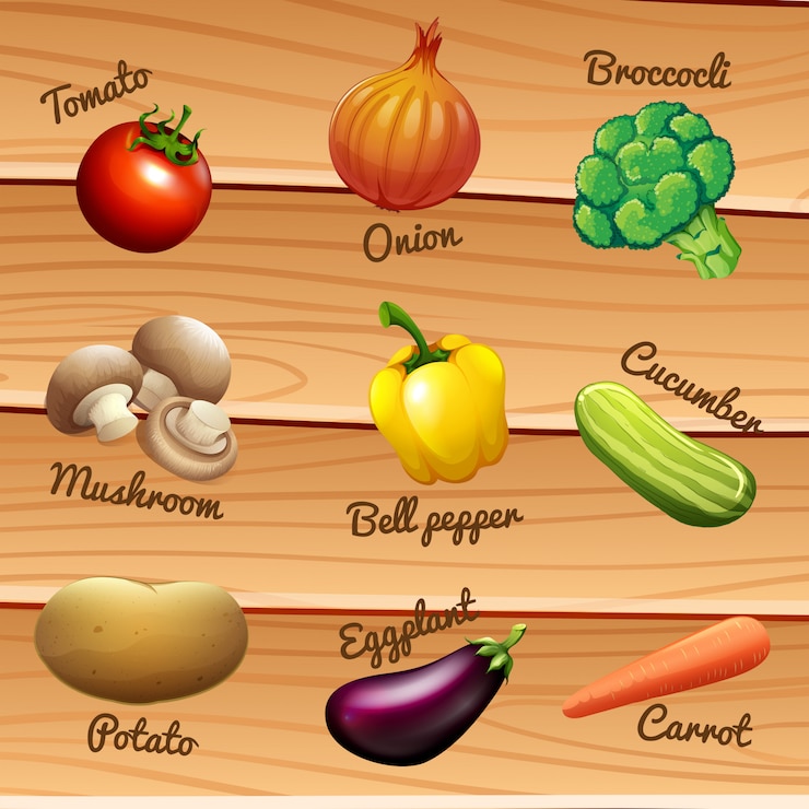 Vetor grátis legumes frescos com nomes