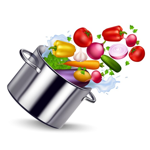 Legumes frescos em ilustração de panela de Metal