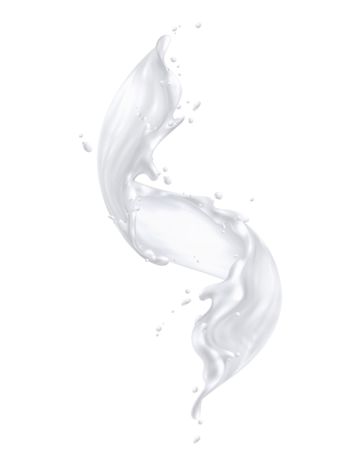 Vetor grátis leite espirra composição realista com imagem isolada de líquido branco cuspido na ilustração vetorial de fundo em branco