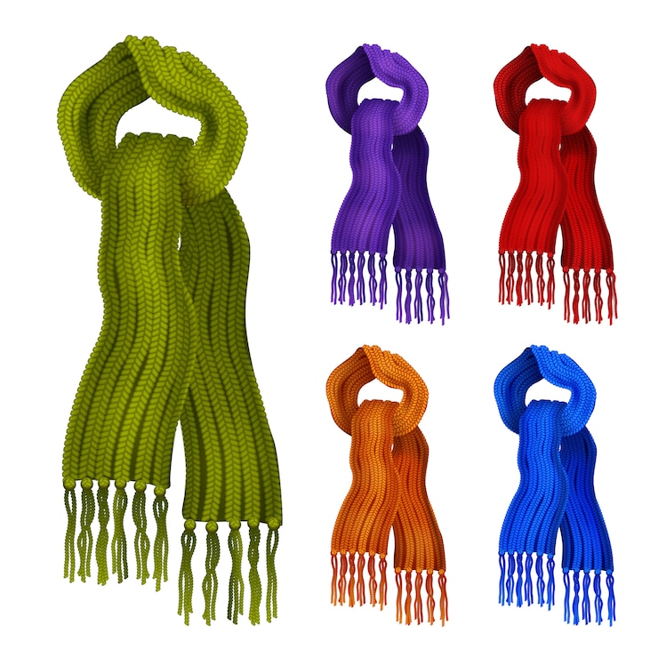 Vetor grátis lenços de malha de lã em conjunto de ícones decorativos de cores diferentes