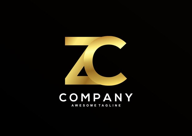 Letra de luxo Z e C com modelo de logotipo de cor dourada