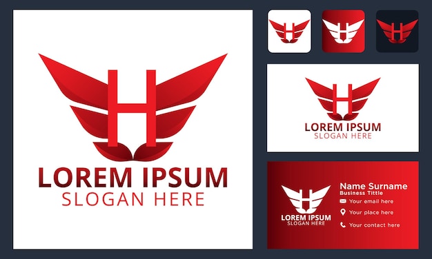 Vetor grátis letra inicial h do monograma ícone do logotipo de asas de aeronaves logotipo de asas heráldicas modernas logotipo de linhas aéreas voadoras lineares conceito de logotipo de asas