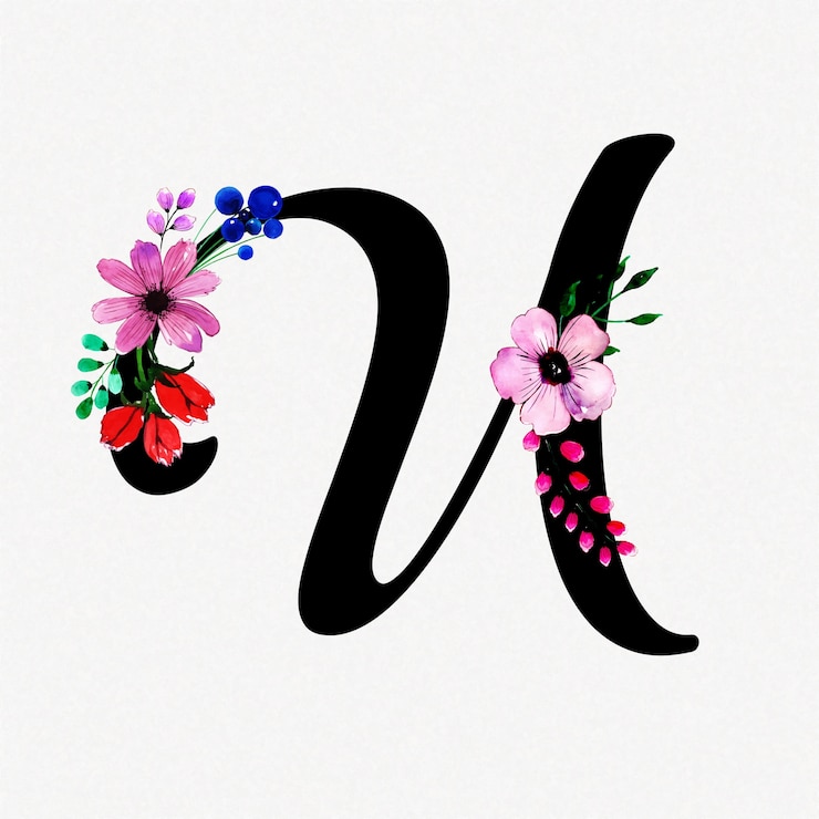 Vetor grátis letra u fundo floral aquarela