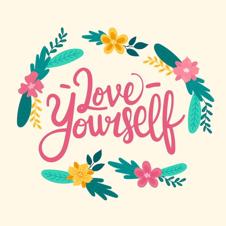 Vetor grátis letras de amor próprio com flores