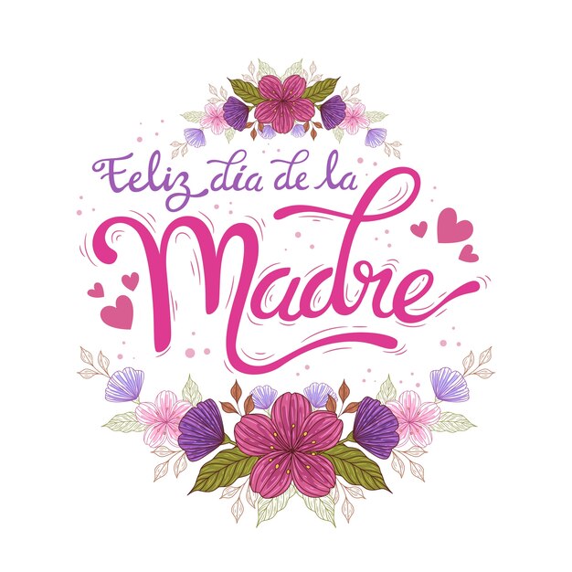 Letras de dia das mães desenhadas à mão em espanhol