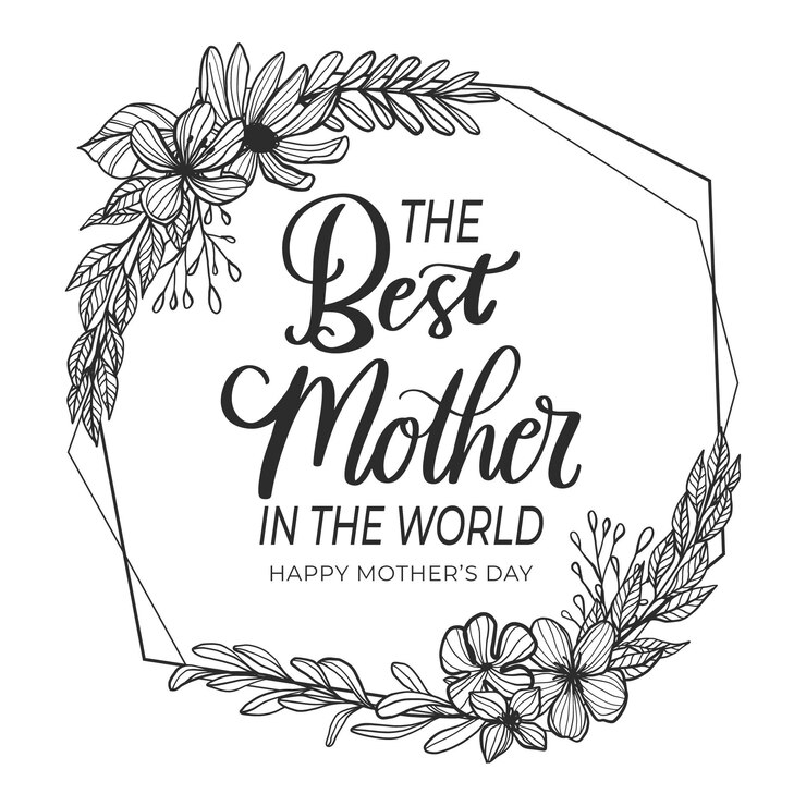 Vetor grátis letras de dia das mães floral preto e branco