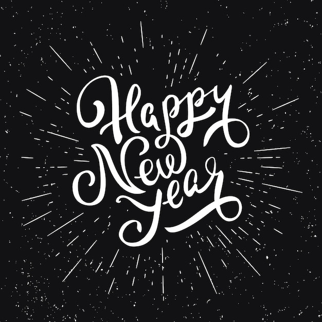 Letras de feliz ano novo em fundo preto. modelo de design de cartão de felicitações Vetor Premium