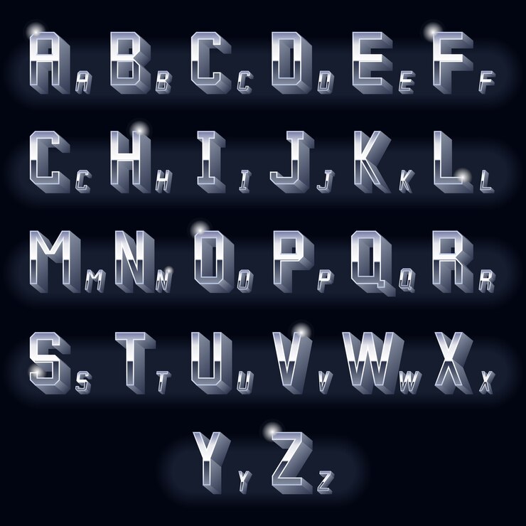 Vetor grátis letras de metal vintage volumétrica 3d cromo. tipografia retro dimensional, ícone metálico de design.