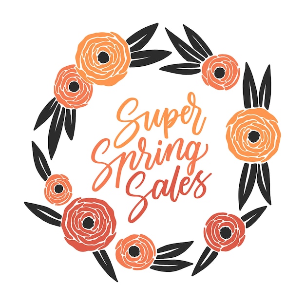 Vetor grátis letras de vendas super primavera em quadro floral colorido