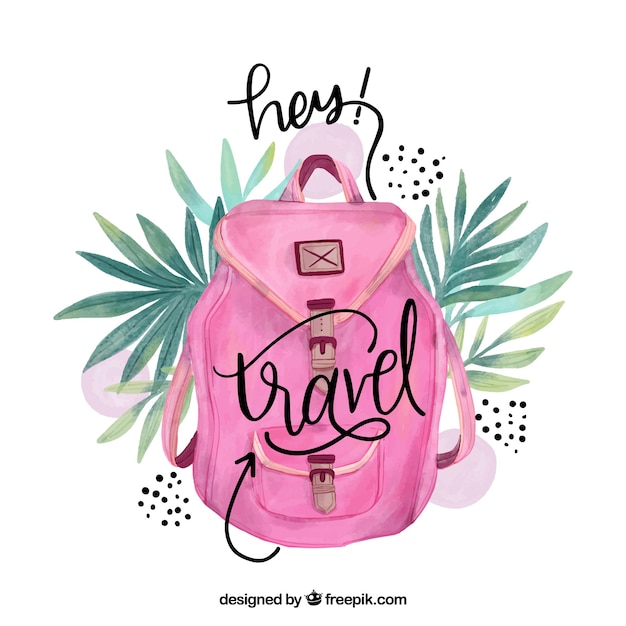 Letras de viagem com mochila rosa aquarela