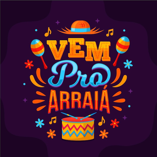 Vetor grátis letras desenhadas à mão vem pro arraia