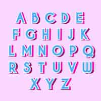 Vetor grátis letras do alfabeto retrô 3d azul com sombras rosa