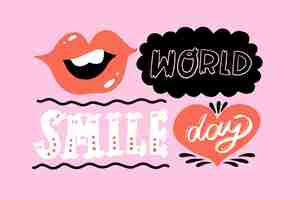 Vetor grátis letras do dia mundial do sorriso com lábios