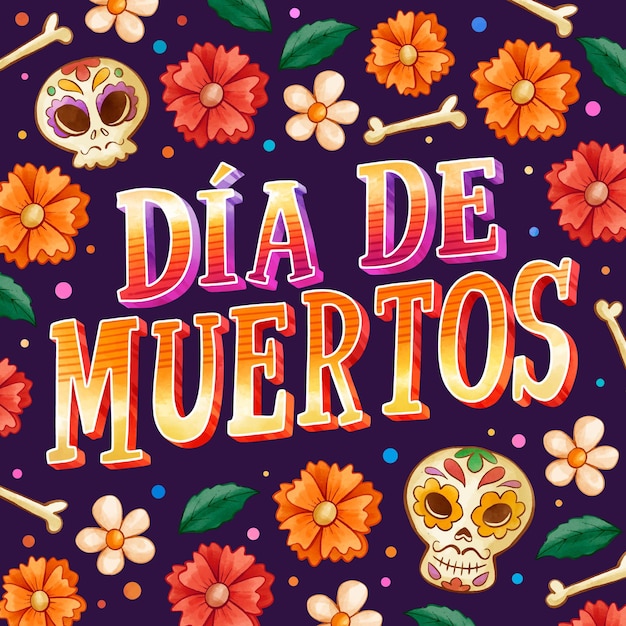 Letras em aquarela de dia de muertos