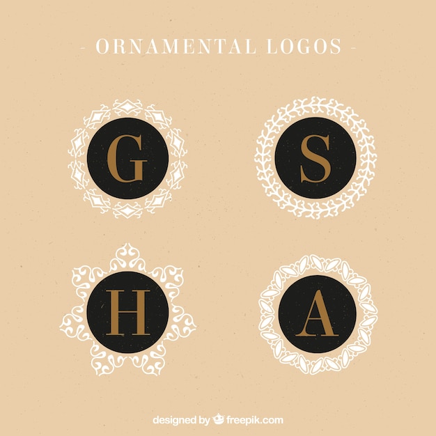 Letras maiúsculas logotipos elegantes com círculos ornamentais