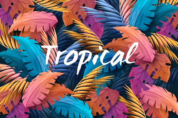 Letras tropicais com folhas e flores