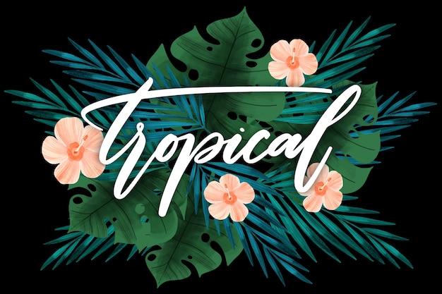 Letras tropicais com folhas ou flores