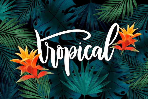 Letras tropicais com folhas ou flores