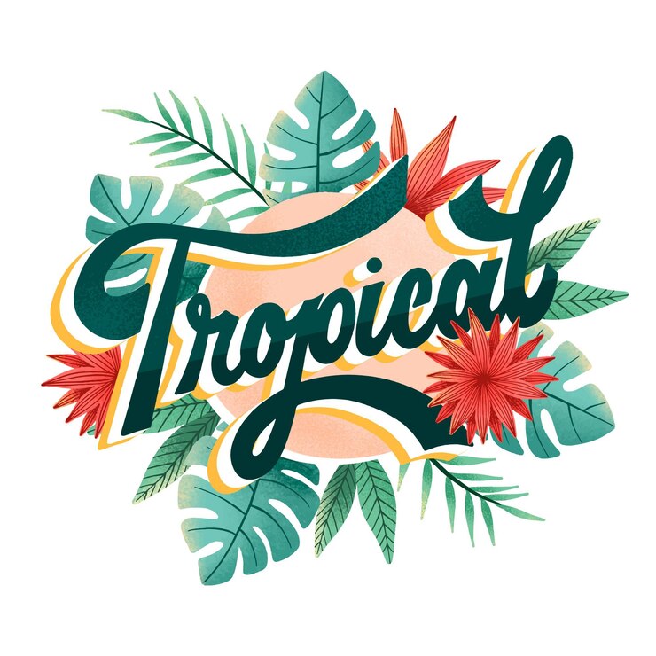 Vetor grátis letras tropicais com folhas ou flores
