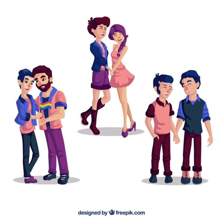 Vetor grátis lgbt orgulho casais coleção em estilo simples