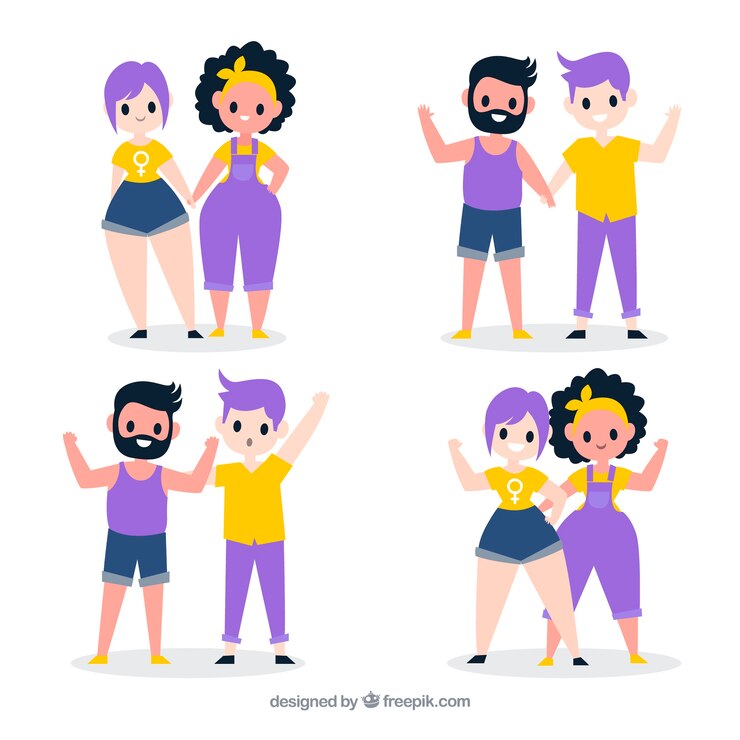 Vetor grátis lgbt orgulho casais coleção na mão desenhada estilo
