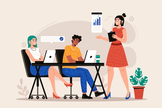 Líder de equipe feminina de design plano