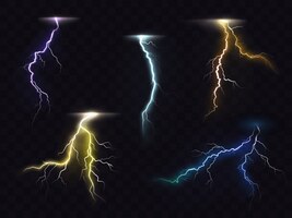 Lightning flash brilhante efeito de luz conjunto de vetores