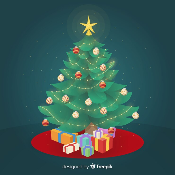 Vetor grátis linda árvore de natal com design plano