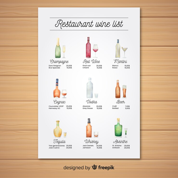 Vetor grátis linda carta de vinhos em aquarela