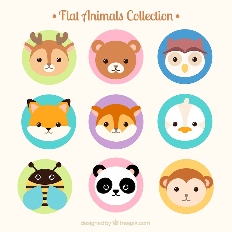 Vetor grátis linda coleção de animais avatar plana