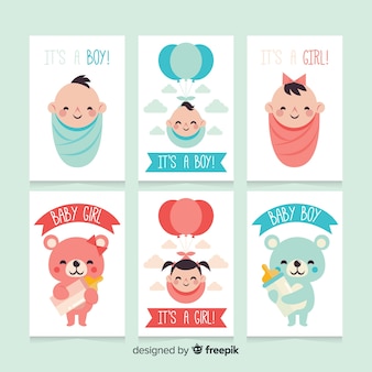Linda coleção de cartão de chuveiro de bebê com design plano