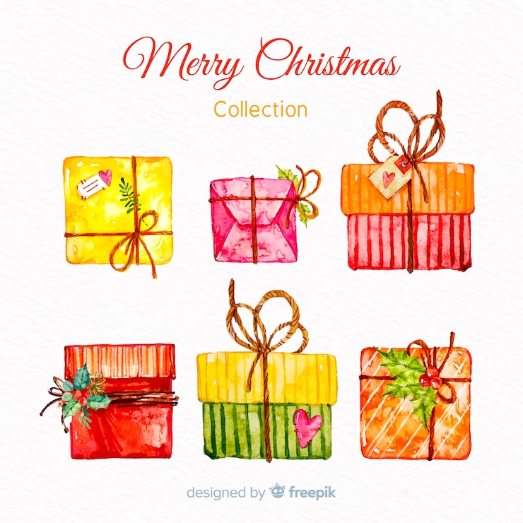 Vetor grátis linda coleção de presente de natal em aquarela